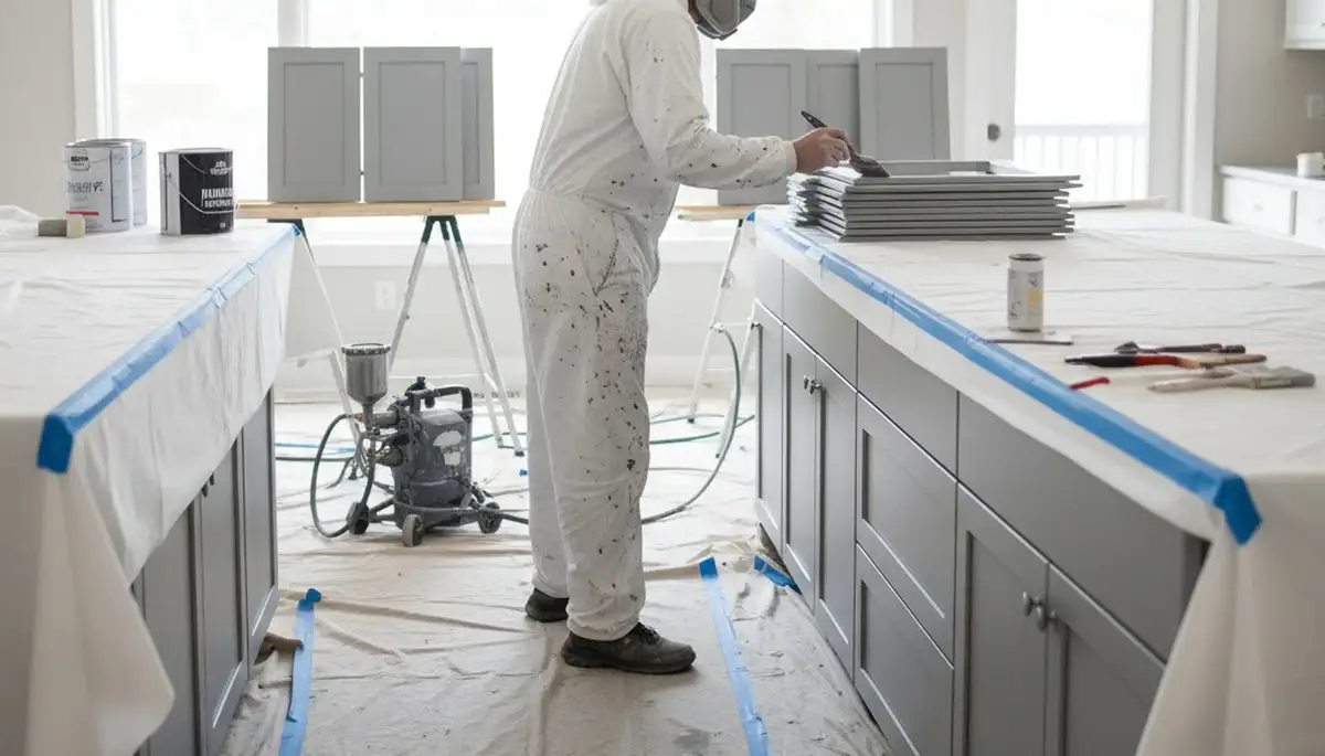 Professional cabinet painting in Lafayette, LA kitchen for a smooth, durable, and modern finish
