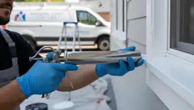 Professional caulking and sealing on home exterior by painters in Lafayette, LA for moisture protection
