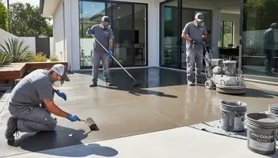Professional concrete staining on patio in Lafayette, LA by local house painting experts