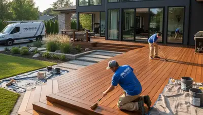 Professional deck staining in Lafayette LA with humidity-resistant wood finish application