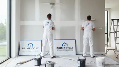 Painter repairing drywall cracks and holes in a Lafayette, LA home interior wall restoration project
