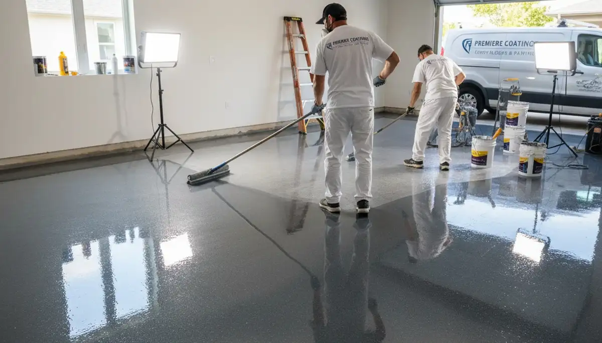 Epoxy garage floor coating in Lafayette, LA with glossy, durable finish by local painting pros
