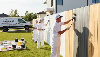 Professional fence painting in Lafayette, LA showing painters applying weather-resistant coating