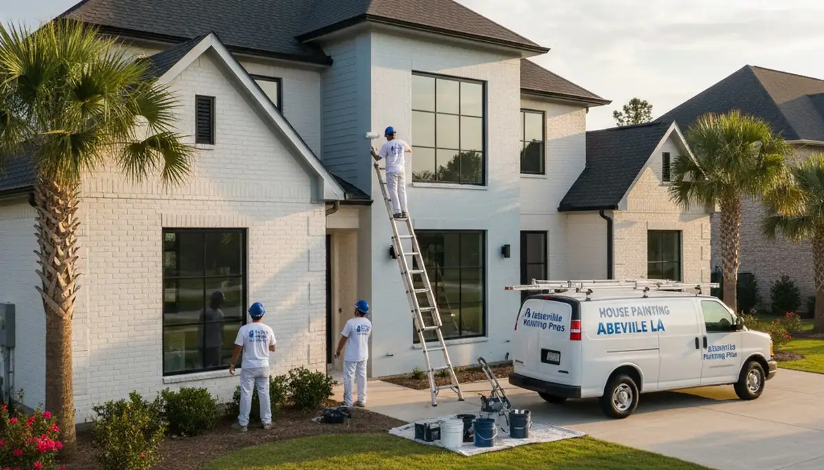 House painters in Lafayette, LA painting a home exterior for a professional finish