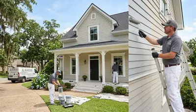 Professional house painters working on residential exterior in Lafayette, LA
