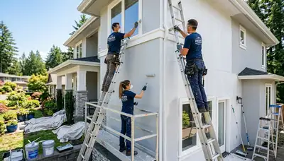 Professional house painters working on exterior home in Lafayette, LA