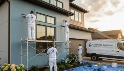 Professional house painters working on exterior home in Lafayette, LA