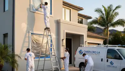 Professional house painters working on exterior home in Lafayette, LA
