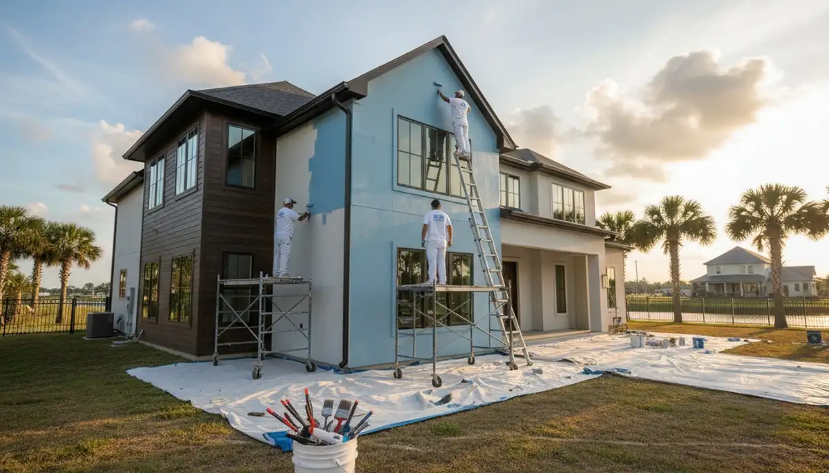 House painters in Lafayette, LA painting a home exterior for professional residential painting services