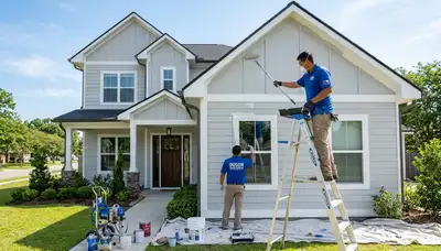 Professional house painters working on residential exterior in Lafayette, LA