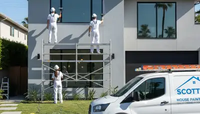 Professional house painters working on residential exterior in Lafayette LA