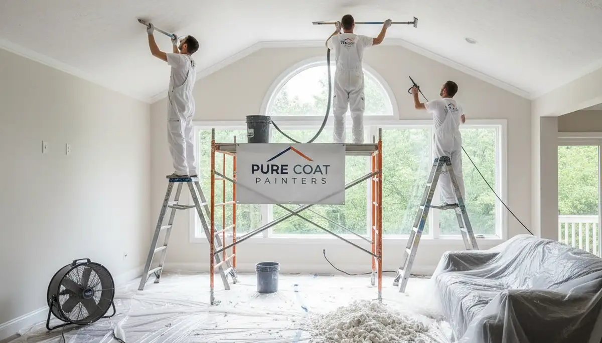 Professional popcorn ceiling removal in Lafayette LA transforming dated ceilings into smooth modern finishes
