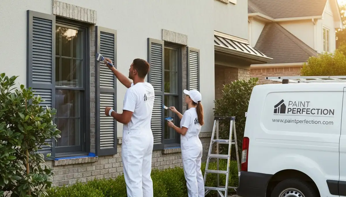 Professional shutter painting on a Lafayette, LA home exterior by local expert painters