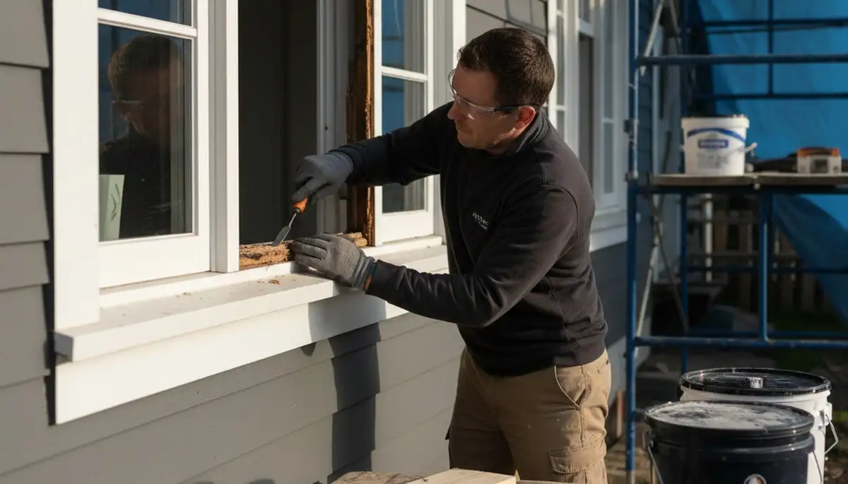 Professional wood rot repair and exterior painting in Lafayette, LA restoring damaged home siding